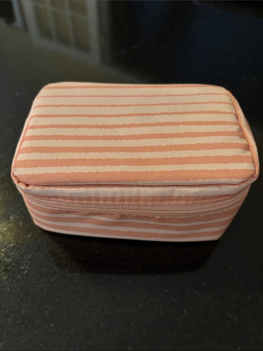 Thirty-One Striped Peach Jewelry Pouch EUC